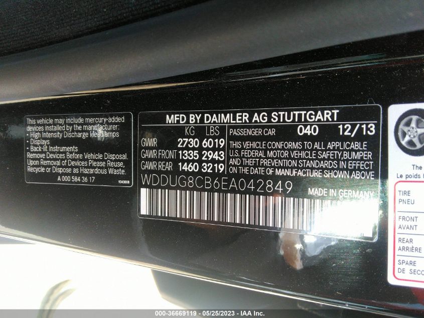 2014 MERCEDES-BENZ S-CLASS S 550 - WDDUG8CB6EA042849