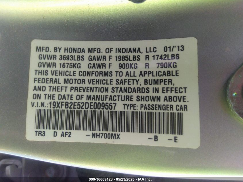 2013 HONDA CIVIC SDN LX - 19XFB2E52DE009557