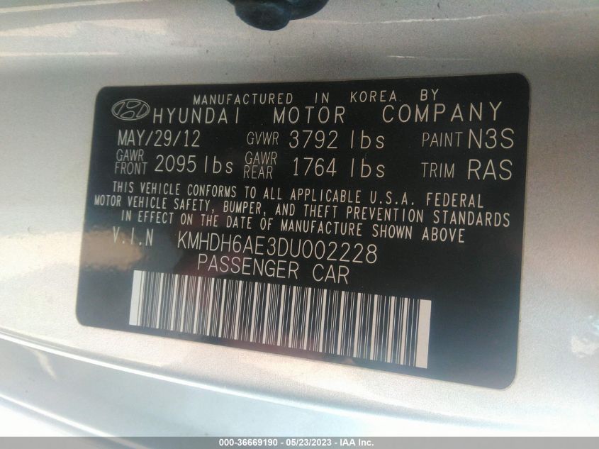 2013 HYUNDAI ELANTRA COUPE GS KMHDH6AE3DU002228