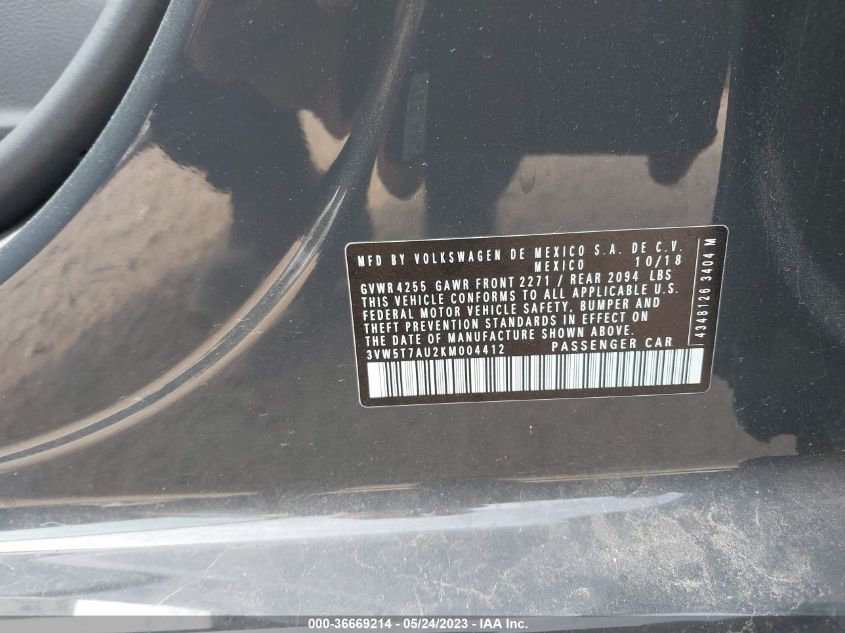 2019 VOLKSWAGEN GOLF GTI S/SE/AUTOBAHN - 3VW5T7AU2KM004412