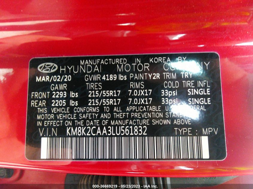 2020 HYUNDAI KONA SEL - KM8K2CAA3LU561832