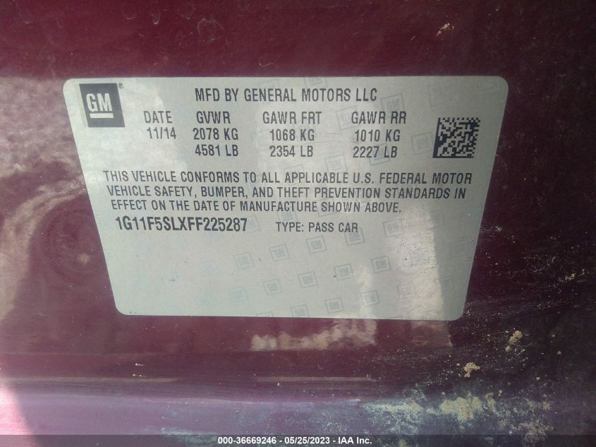 2015 CHEVROLET MALIBU LTZ - 1G11F5SLXFF225287