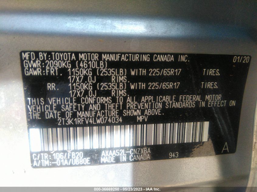 2020 TOYOTA RAV4 LE - 2T3K1RFV4LW074034