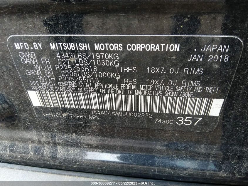 2018 MITSUBISHI OUTLANDER SPORT SEL 2.4 - JA4AP4AW9JU002232