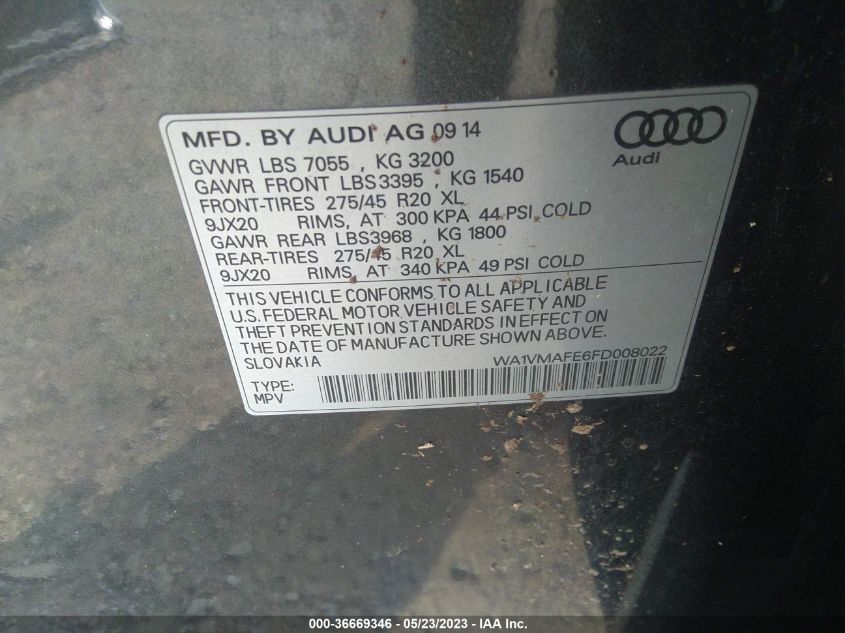 2015 AUDI Q7 3.0L TDI PRESTIGE - WA1VMAFE6FD008022