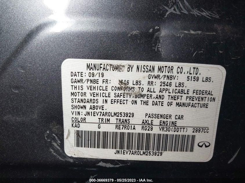 VIN JN1EV7AR0LM253929 2020 INFINITI Q50 EDITION 30