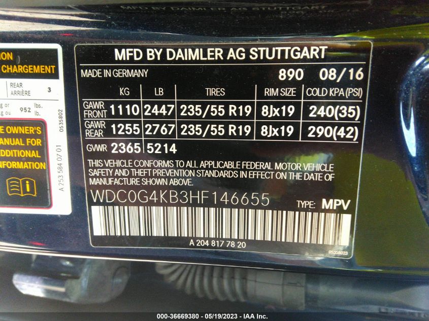2017 MERCEDES-BENZ GLC GLC 300 - WDC0G4KB3HF146655