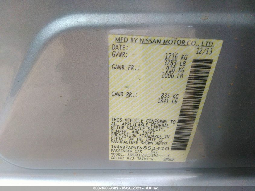 2014 NISSAN SENTRA SV - 1N4AB7AP5EN851410