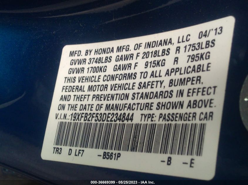 2013 HONDA CIVIC SDN LX - 19XFB2F53DE234844
