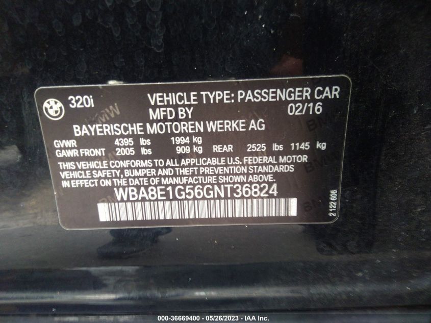 2016 BMW 3 SERIES 320I - WBA8E1G56GNT36824