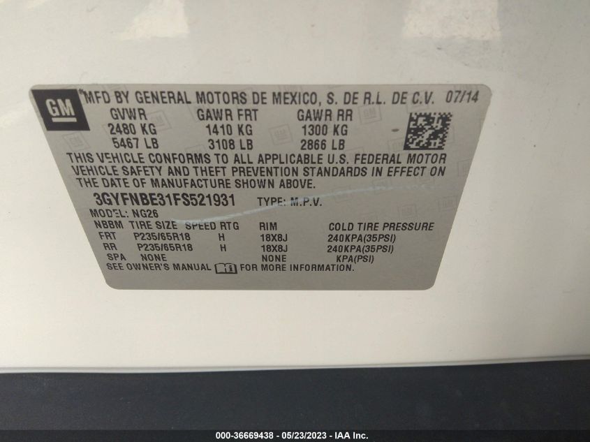 2015 CADILLAC SRX LUXURY COLLECTION - 3GYFNBE31FS521931