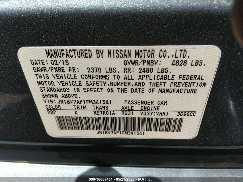 2015 INFINITI Q50 SPORT - JN1BV7AP1FM341541