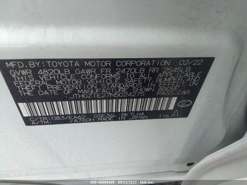 2022 LEXUS IS IS 350 F SPORT - JTHGZ1E27N5024275