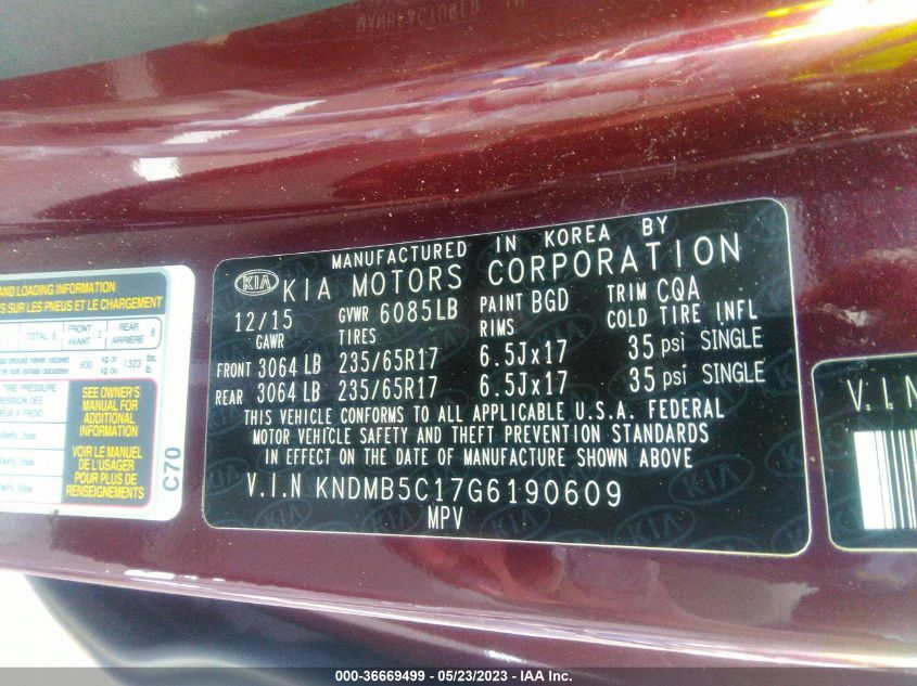 2016 KIA SEDONA LX - KNDMB5C17G6190609