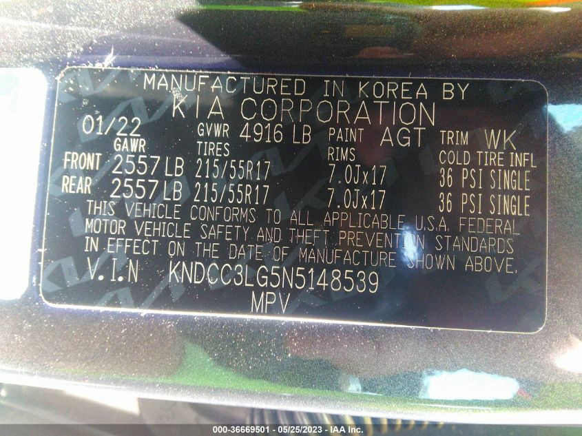2022 KIA NIRO EV EX KNDCC3LG5N5148539