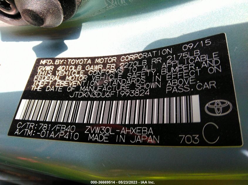 2015 TOYOTA PRIUS FOUR - JTDKN3DU6F1993824