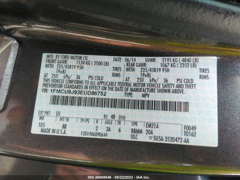 2014 FORD ESCAPE TITANIUM - 1FMCU9J93EUD86752