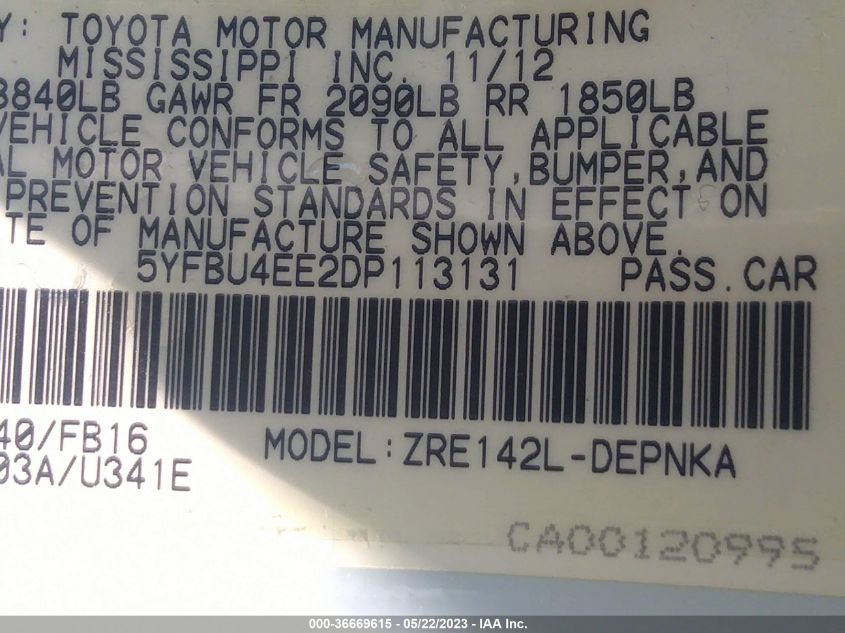 2013 TOYOTA COROLLA LE - 5YFBU4EE2DP113131