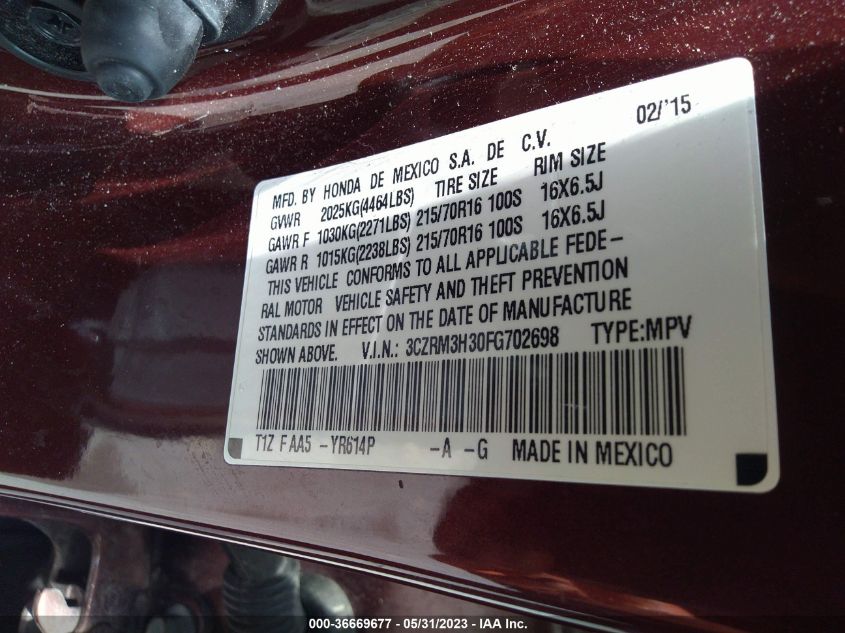 2015 HONDA CR-V LX - 3CZRM3H30FG702698