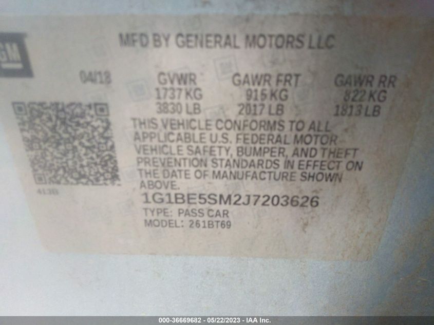 2018 CHEVROLET CRUZE LT - 1G1BE5SM2J7203626