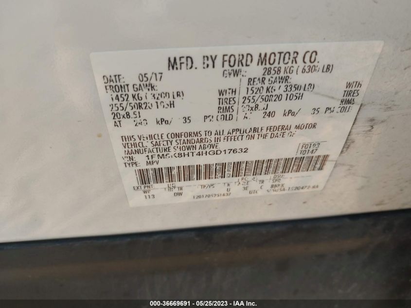 2017 FORD EXPLORER PLATINUM - 1FM5K8HT4HGD17632