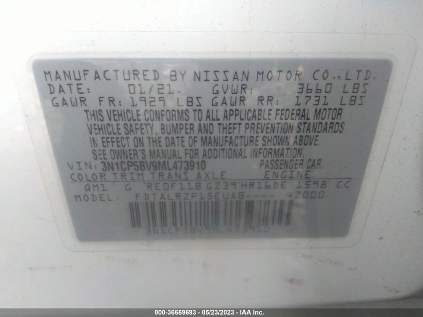 2021 NISSAN KICKS S - 3N1CP5BV9ML473910