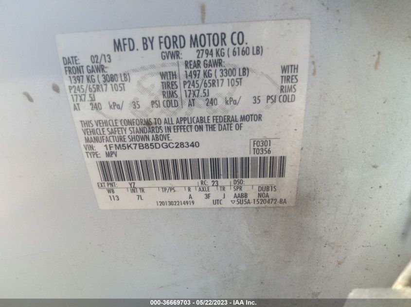 2013 FORD EXPLORER BASE - 1FM5K7B85DGC28340
