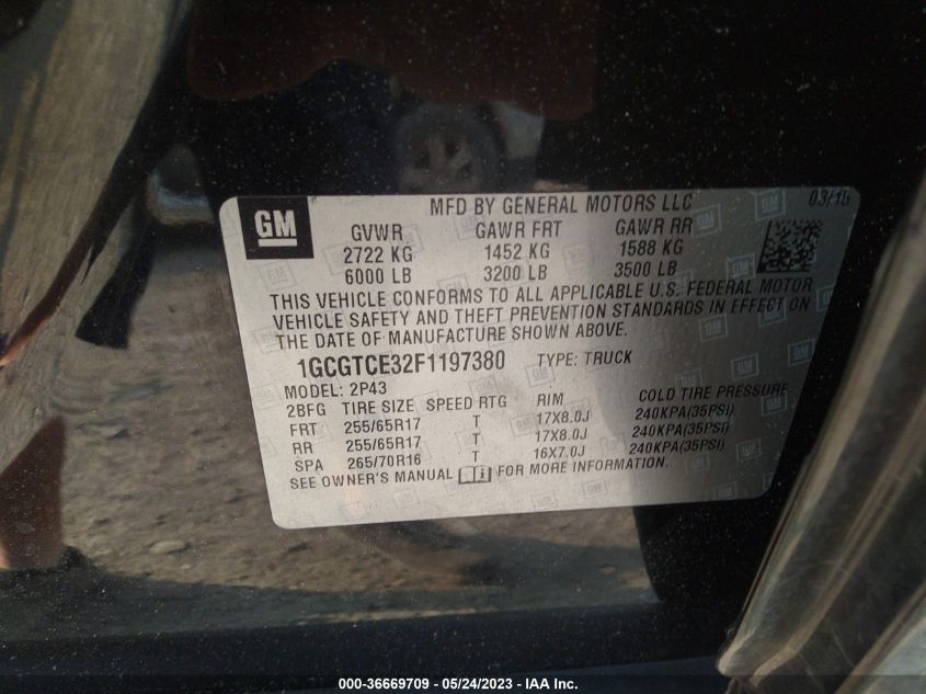 2015 CHEVROLET COLORADO 4WD Z71 - 1GCGTCE32F1197380