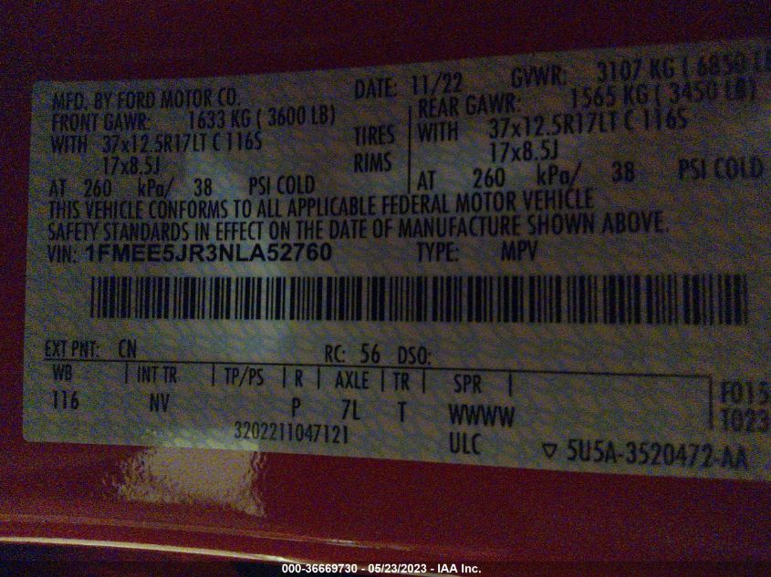 2022 FORD BRONCO RAPTOR - 1FMEE5JR3NLA52760