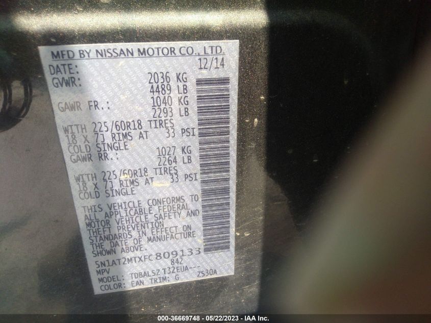 2015 NISSAN ROGUE SL - 5N1AT2MTXFC809133