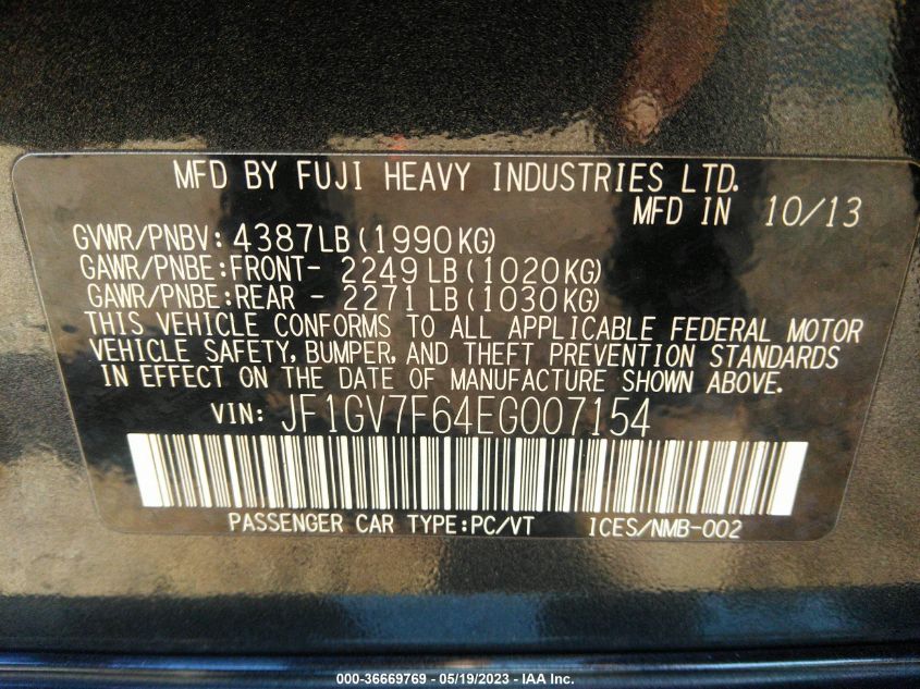 2014 SUBARU IMPREZA SEDAN WRX WRX LIMITED JF1GV7F64EG007154