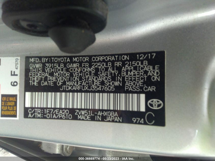 2018 TOYOTA PRIUS TWO/TWO ECO/THREE - JTDKARFUXJ3547605