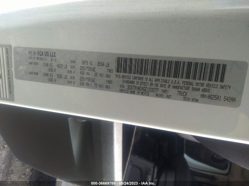 2016 RAM PROMASTER CARGO VAN - 3C6TRVAGXGE133577