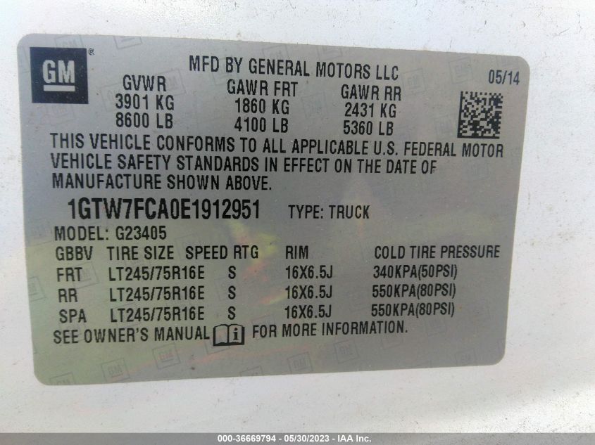 2014 GMC SAVANA CARGO VAN 1GTW7FCA0E1912951