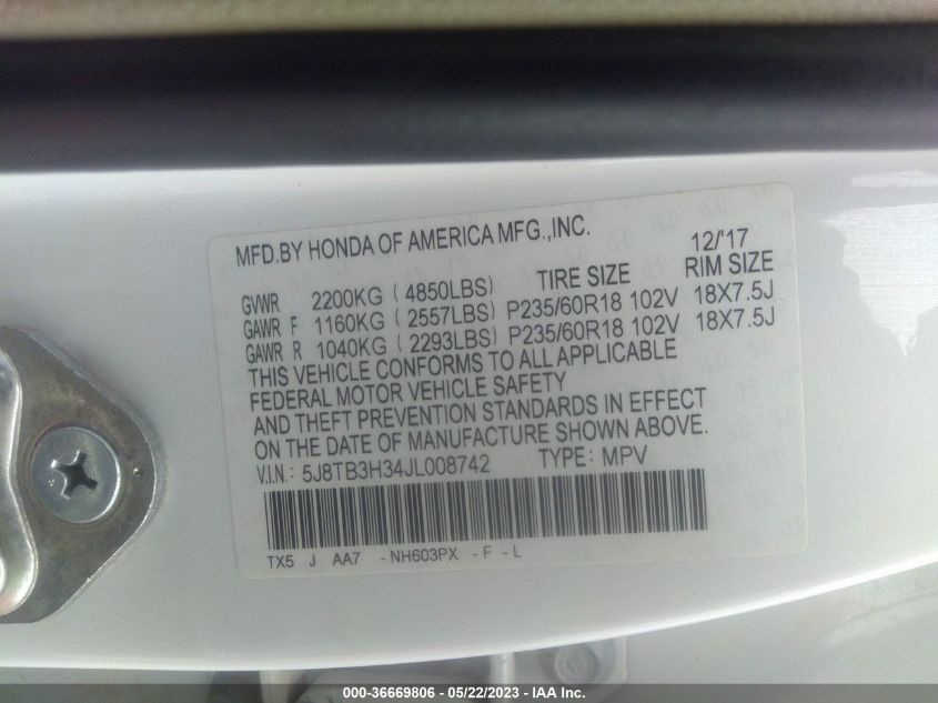 2018 ACURA RDX - 5J8TB3H34JL008742