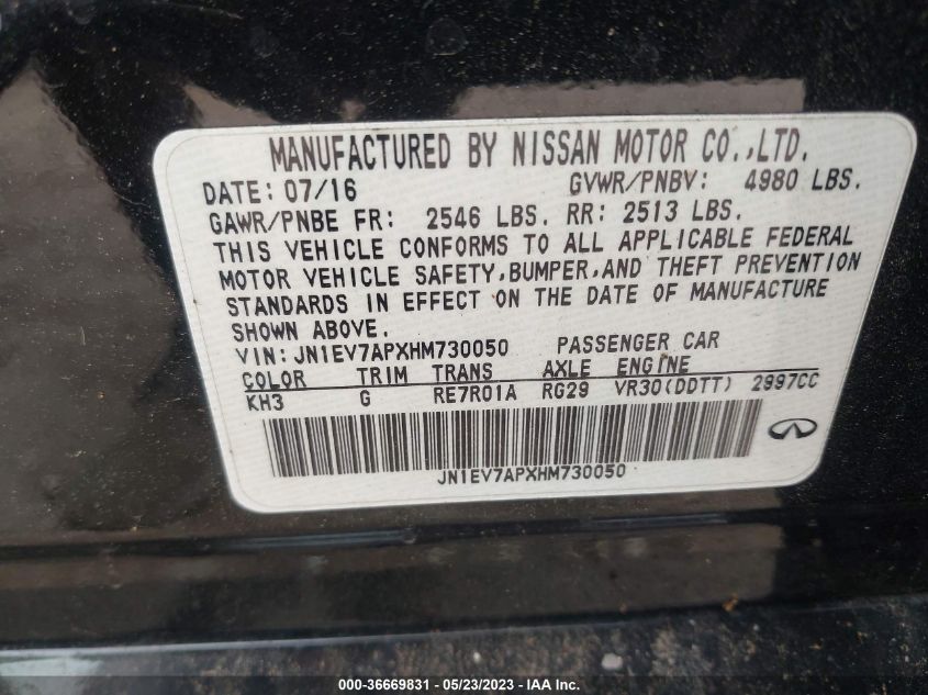 2017 INFINITI Q50 3.0T - JN1EV7APXHM730050