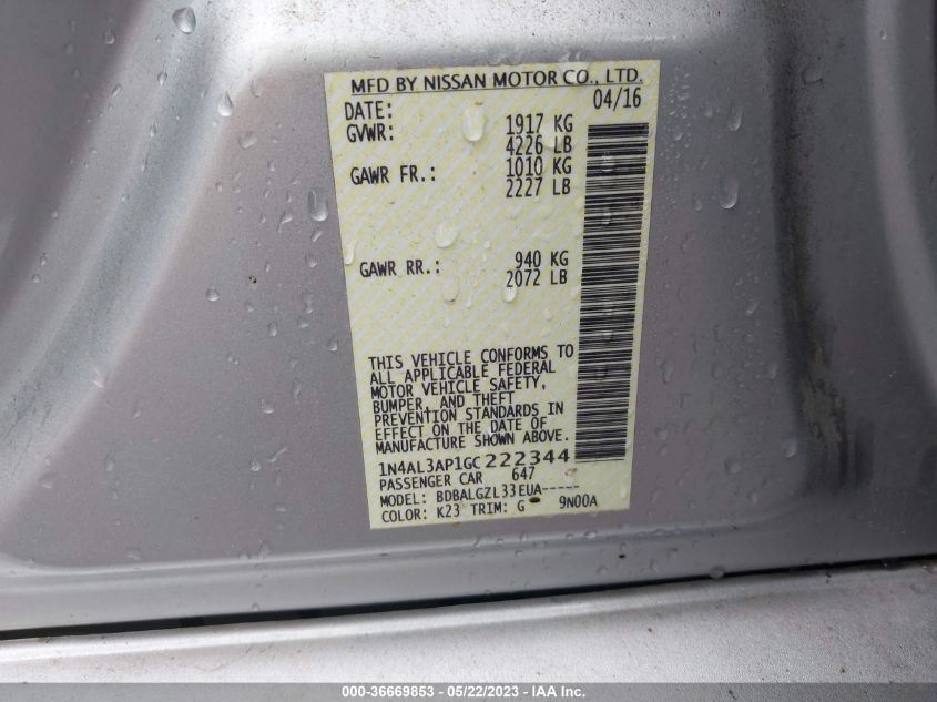 2016 NISSAN ALTIMA 2.5 - 1N4AL3AP1GC222344