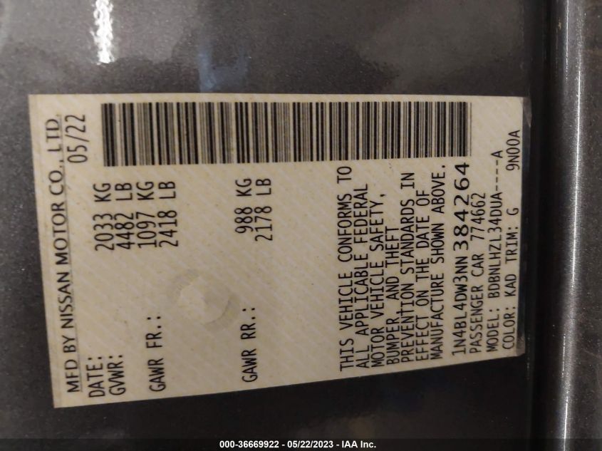 2022 NISSAN ALTIMA 2.5 SV - 1N4BL4DW3NN384264