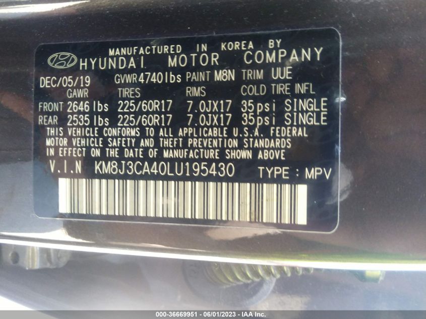 2020 HYUNDAI TUCSON VALUE - KM8J3CA40LU195430