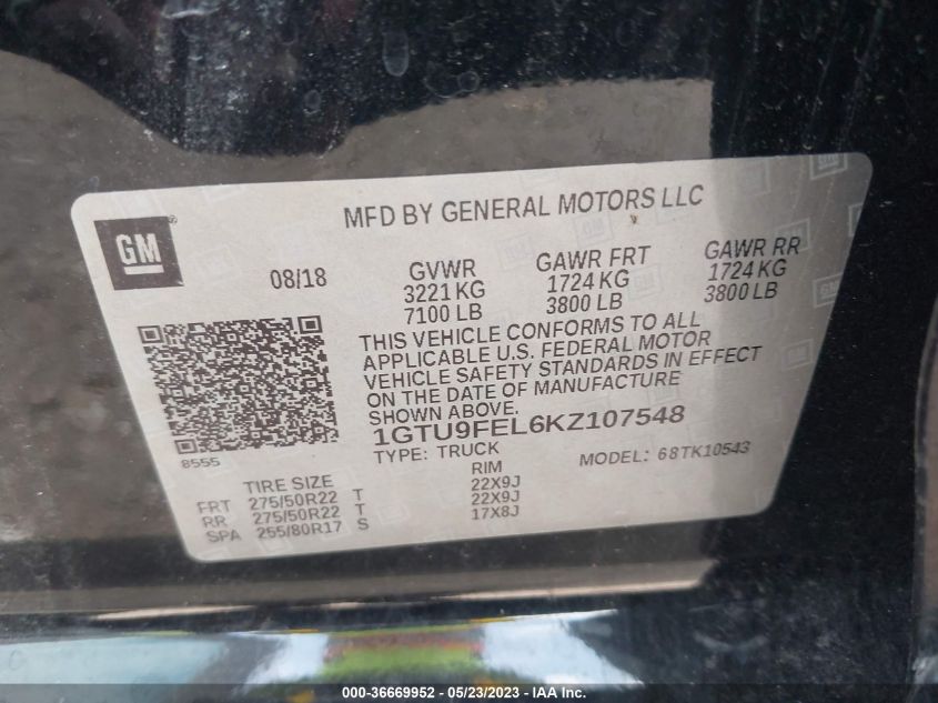 2019 GMC SIERRA 1500 DENALI - 1GTU9FEL6KZ107548