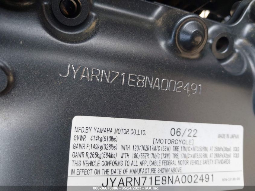 2022 YAMAHA MT09 - JYARN71E8NA002491