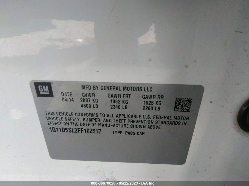 2015 CHEVROLET MALIBU LT - 1G11D5SL3FF102517