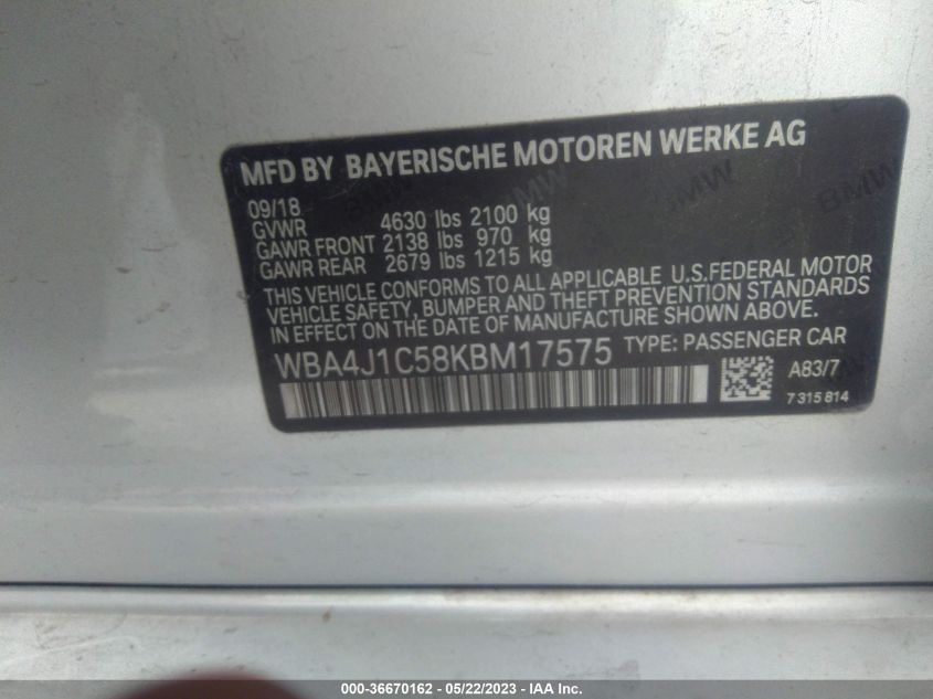 2019 BMW 4 SERIES 430I - WBA4J1C58KBM17575