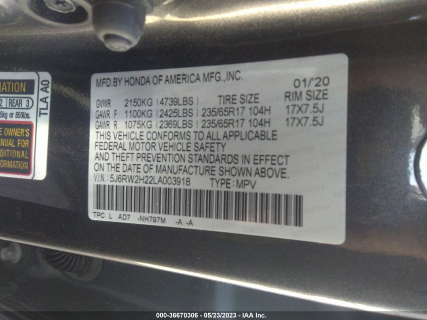 2020 HONDA CR-V LX - 5J6RW2H22LA003918