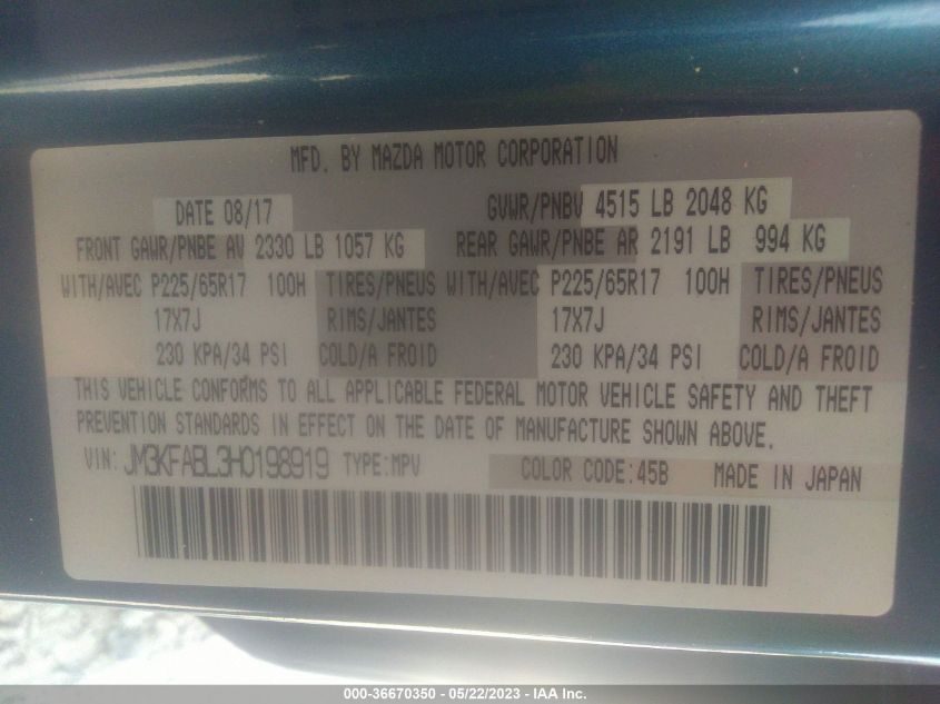 2017 MAZDA CX-5 SPORT - JM3KFABL3H0198919