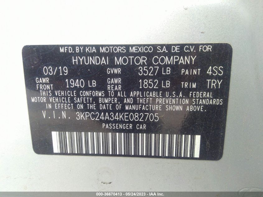 2019 HYUNDAI ACCENT SE - 3KPC24A34KE082705
