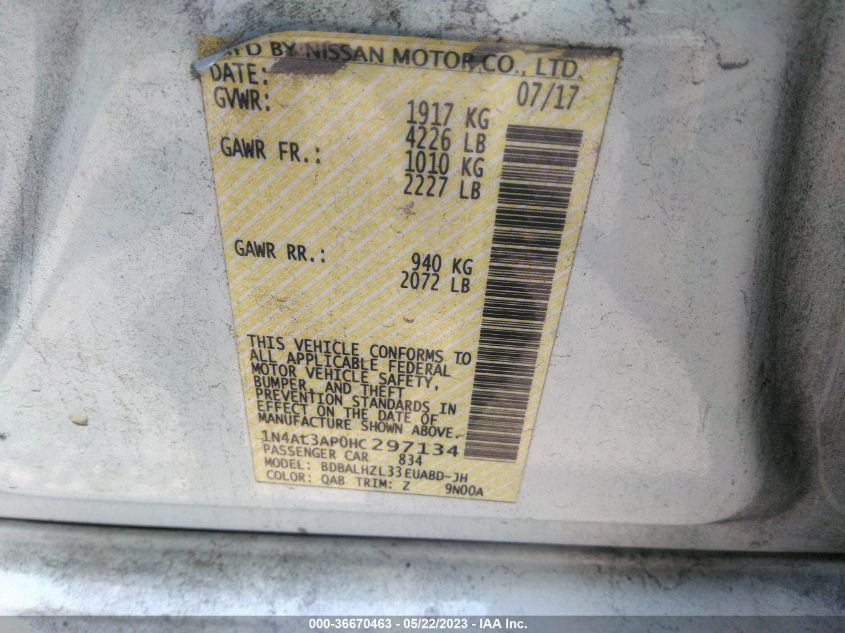 2017 NISSAN ALTIMA 2.5 SR - 1N4AL3AP0HC297134