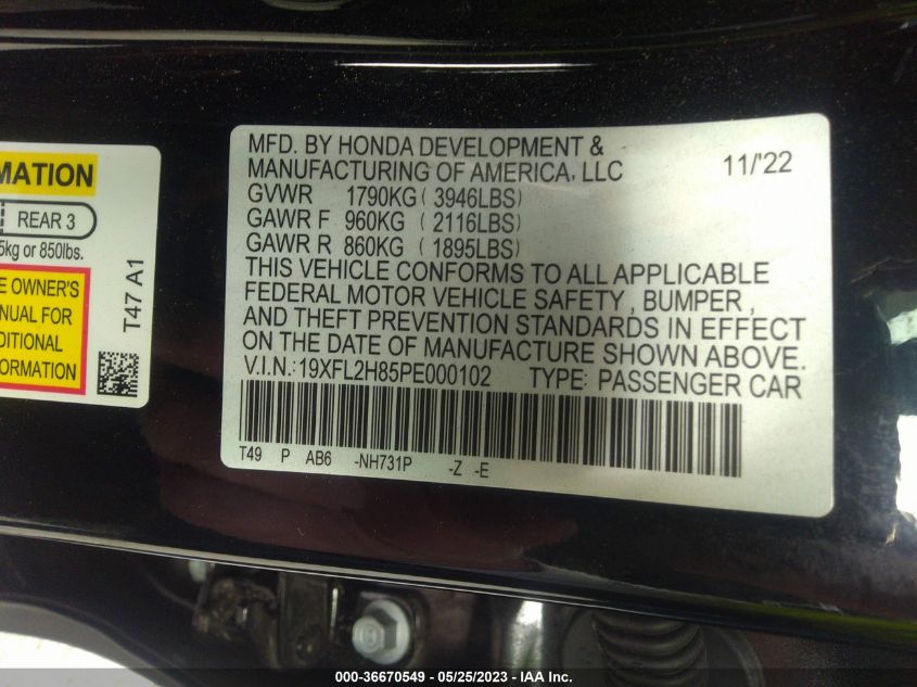 2023 HONDA CIVIC HATCHBACK SPORT - 19XFL2H85PE000102