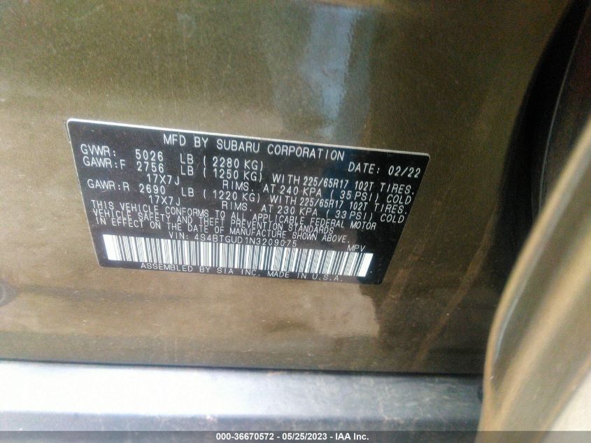 2022 SUBARU OUTBACK WILDERNESS - 4S4BTGUD1N3209075