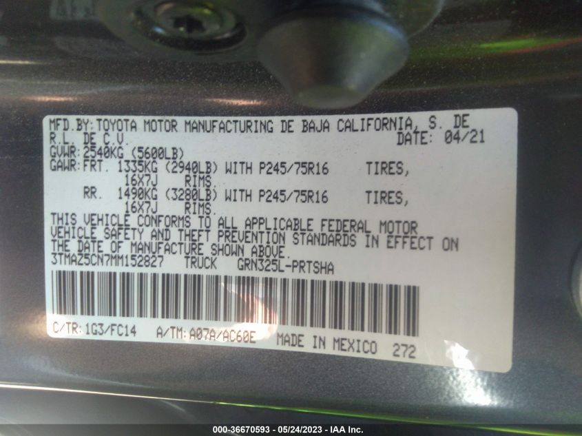 2021 TOYOTA TACOMA 2WD SR5/TRD SPORT - 3TMAZ5CN7MM152827